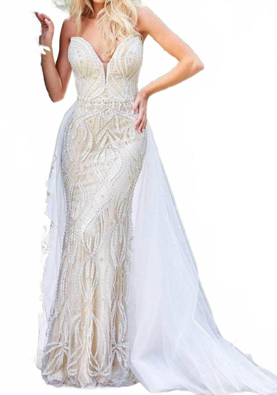 NEW JOVANI couture evening gown in nude off white